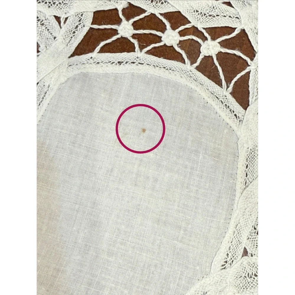 Vintage Battenberg Lace and Crocheted Linen Table Scarf Doily Set 4pc White